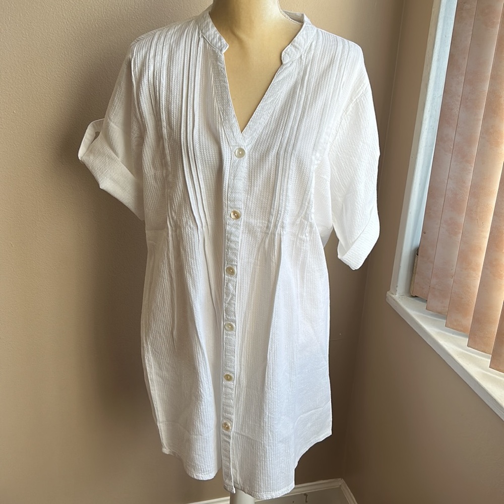 Club Z Collection Womens Tunic White Swim Cotton Cover up PinTucks - Picture 1 of 4